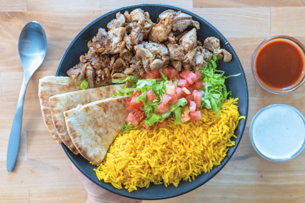 lamb over rice with white sauce